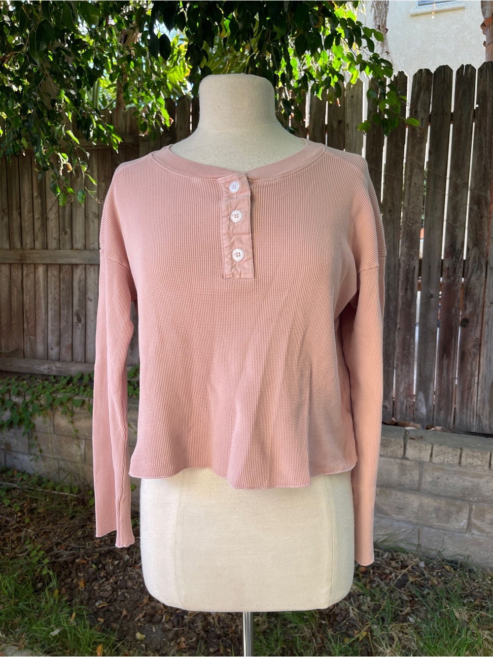 MATE the Label The Harper Henley long sleeve waffle knit Rose minimalist fall S